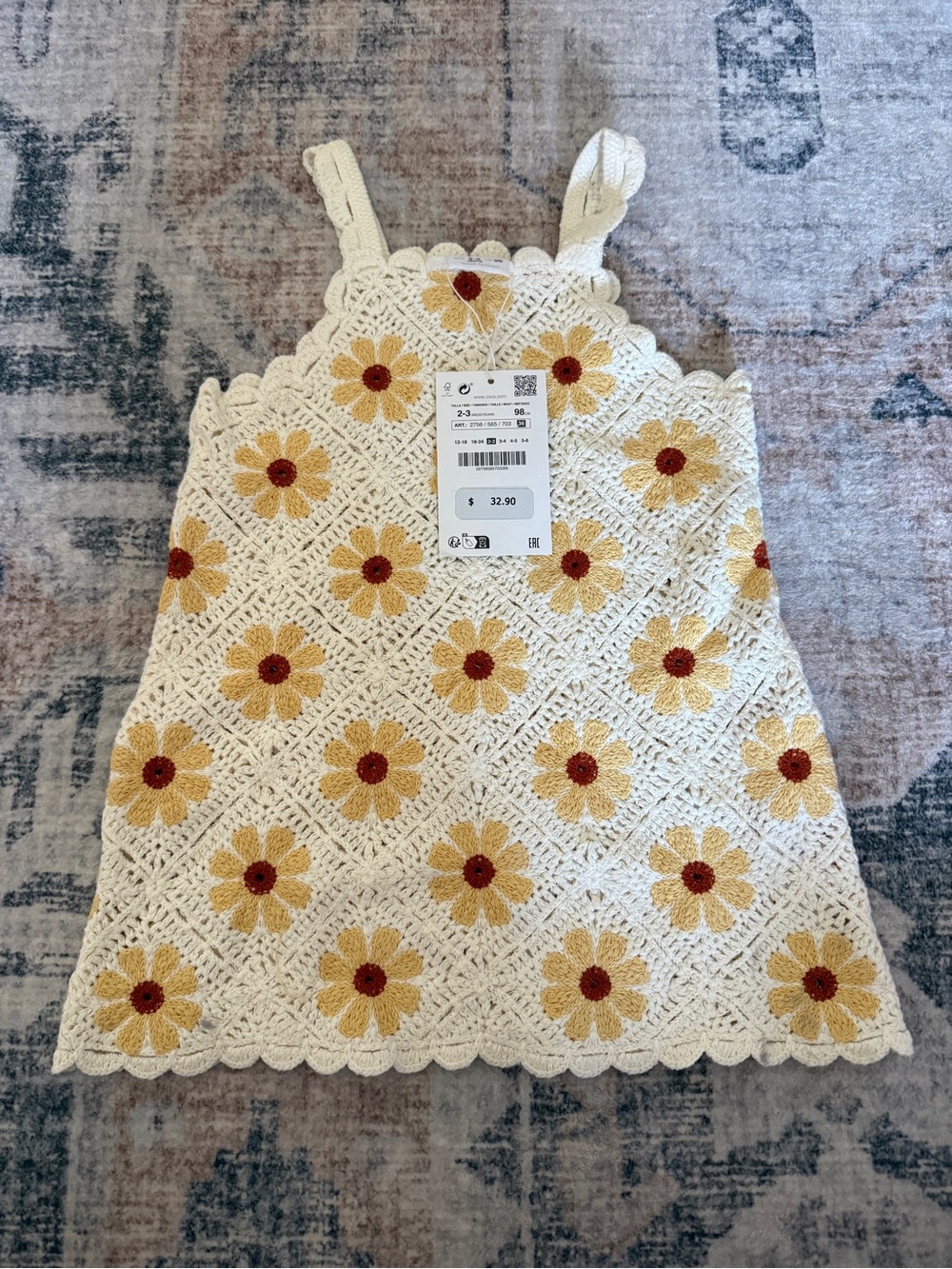 Crochet Daisy Tank Dress - Cream and Yellow